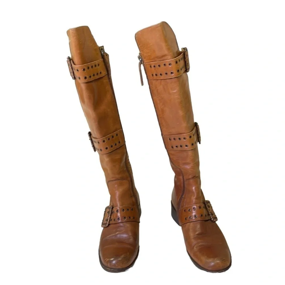 Goffredo Fantini distressed leather knee high brown boots size 37 - Picture 14 of 14